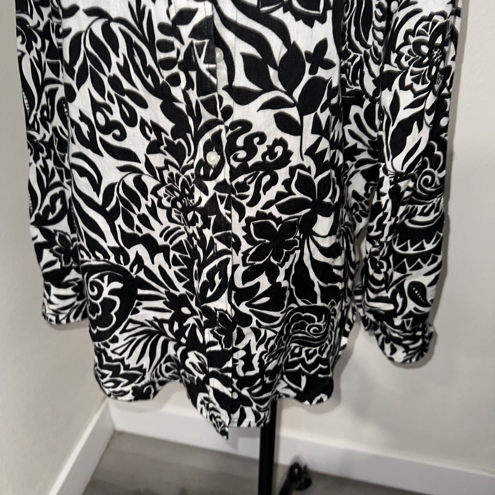 Ralph Lauren Black Floral Linen Button Up‎ Shirt Long Sleeve Size M Black Label - Picture 4 of 10
